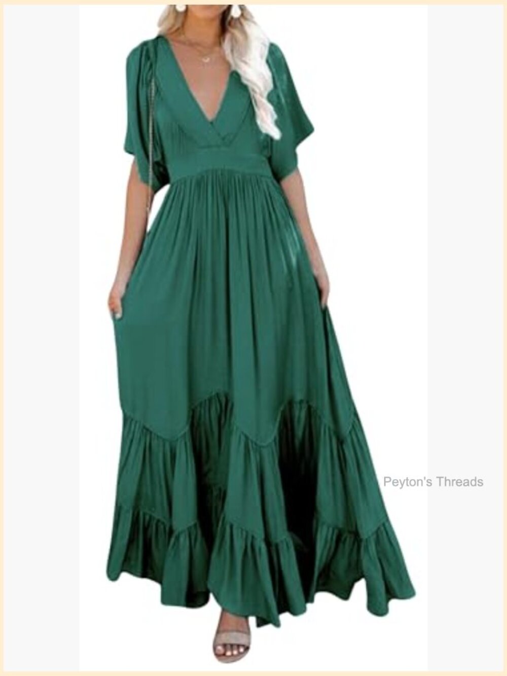Women's Boho Ruffle Sleeve Flowy Maxi Dress Lace Up Back Tiered A Line Dress - Picture 2 of 6